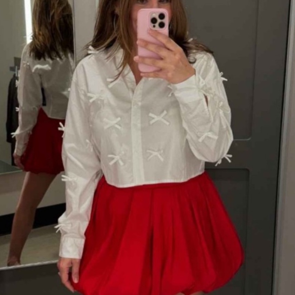 Wild Fable White Bow-Accent Button Down Shirt